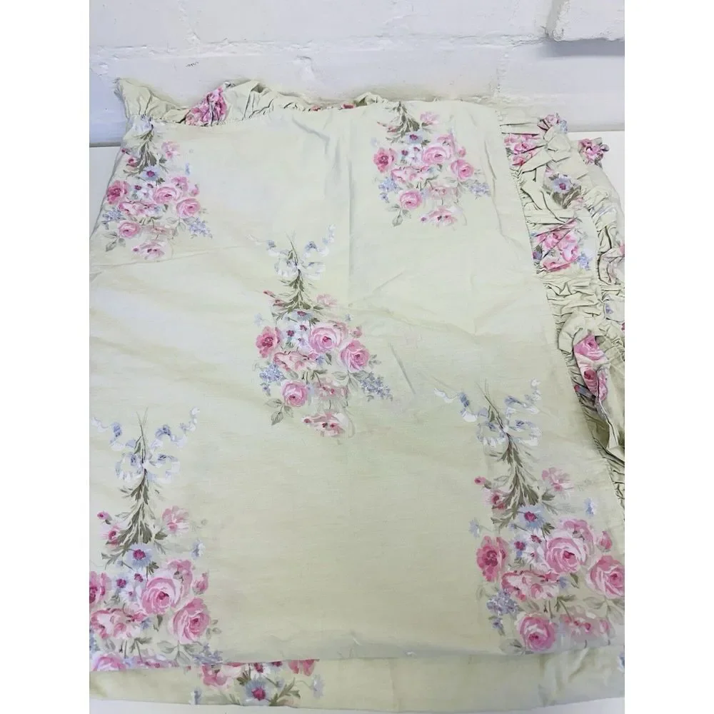 Simply Shabby Chic Blush Beauty Green Bouquet Rose Ruffle Duvet Set Full/Queen‎